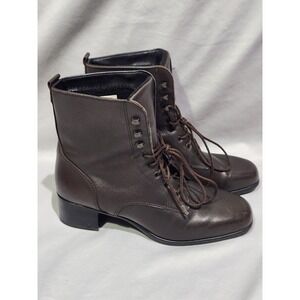 Blondo Combat Boots Waterproof Wm 10 Brown Leather LaceUp Block Heels Almond Toe